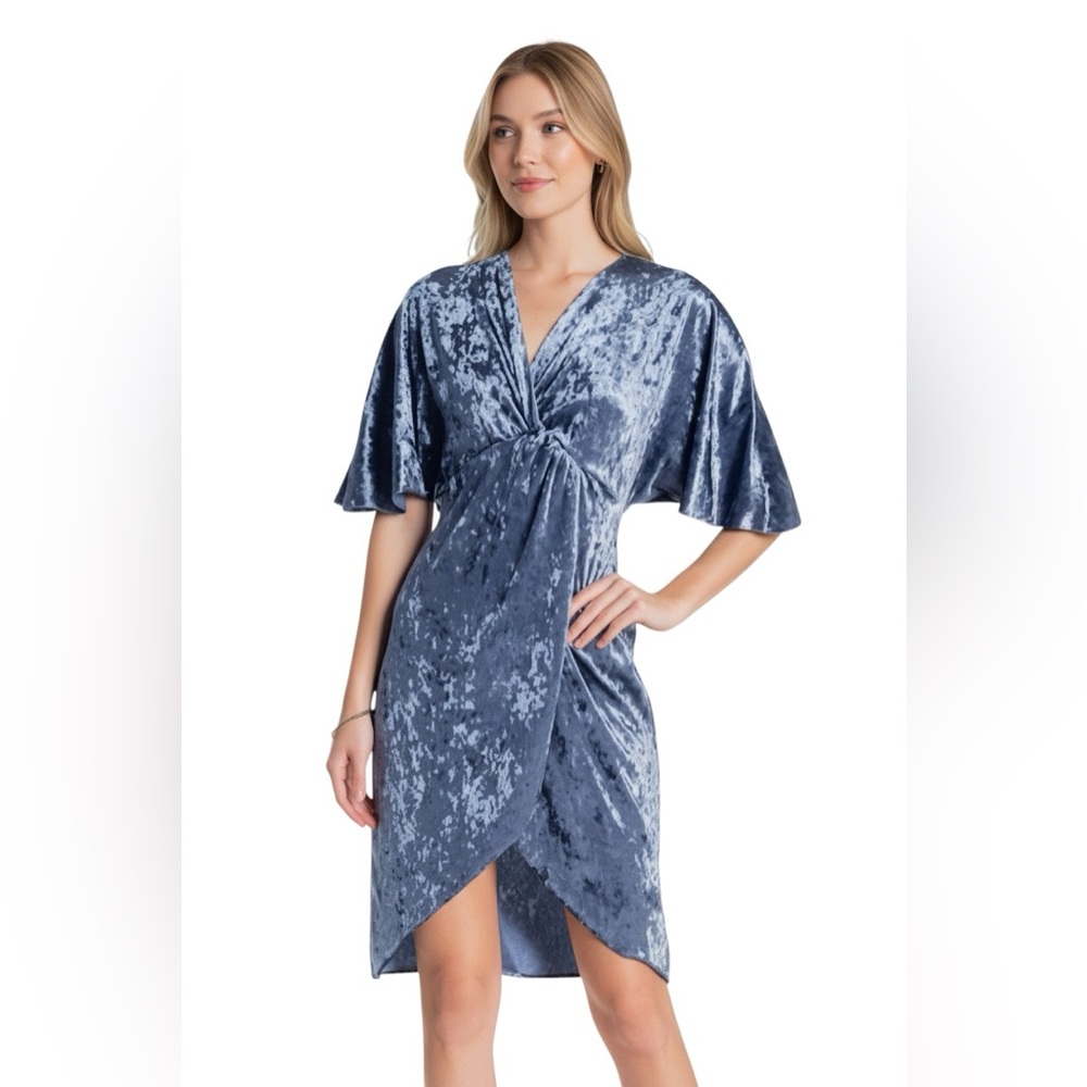 The Vanity Room Women’s Gunmetal Grey Faux Wrap Dress Size M SKU 243
